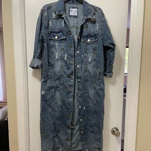 Brand new never worn long denim jacket size medium